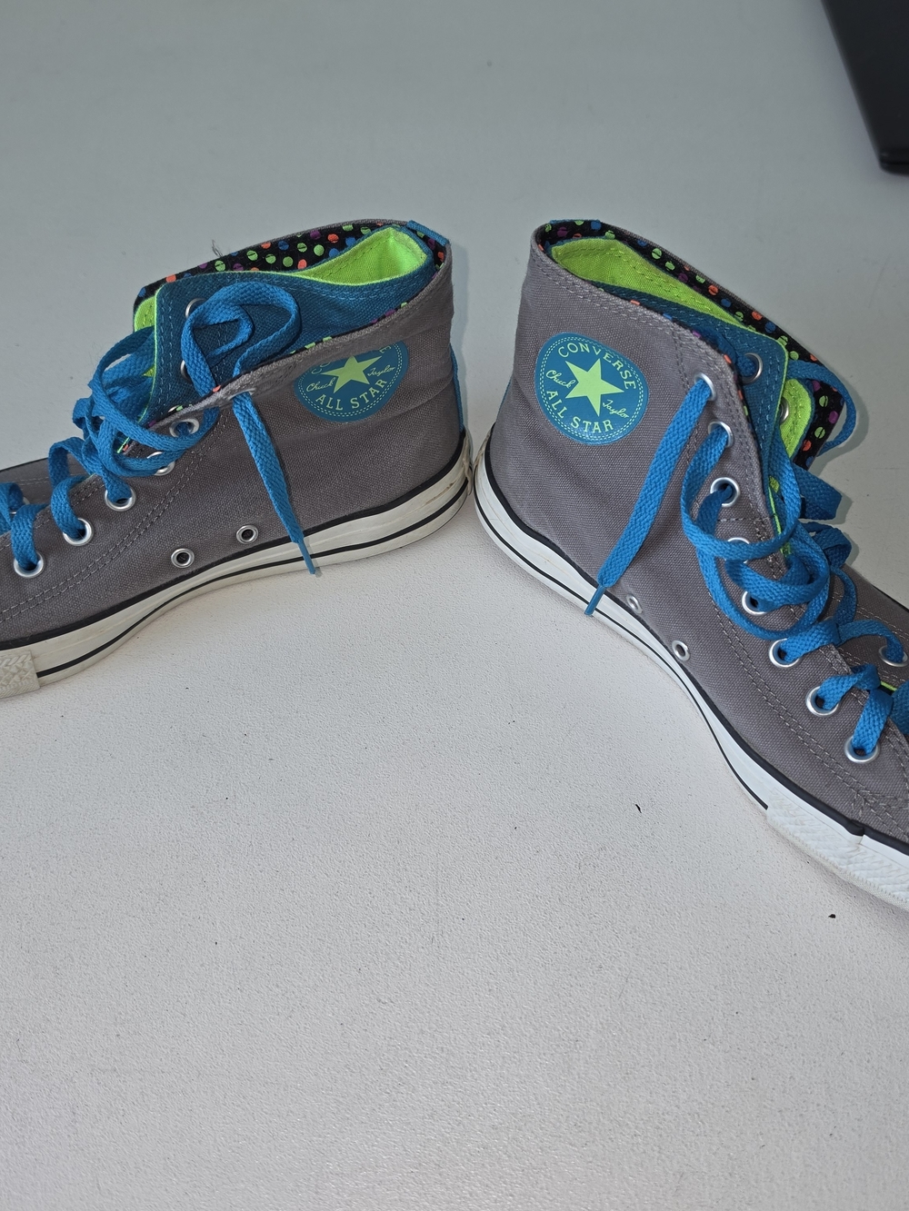 Converse Gray High-Top Sneakers with Blue Accents